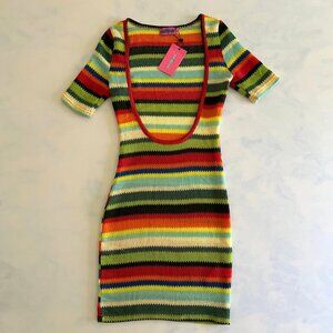 NWT Edikted Rainbow Striped Open Front Knit Coverup Dress